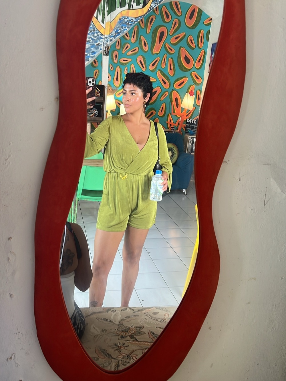 Olive Green V-Neck Short Romper